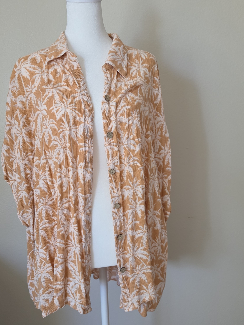 Rip Curl Peach Palm Print Button-Down Shirt